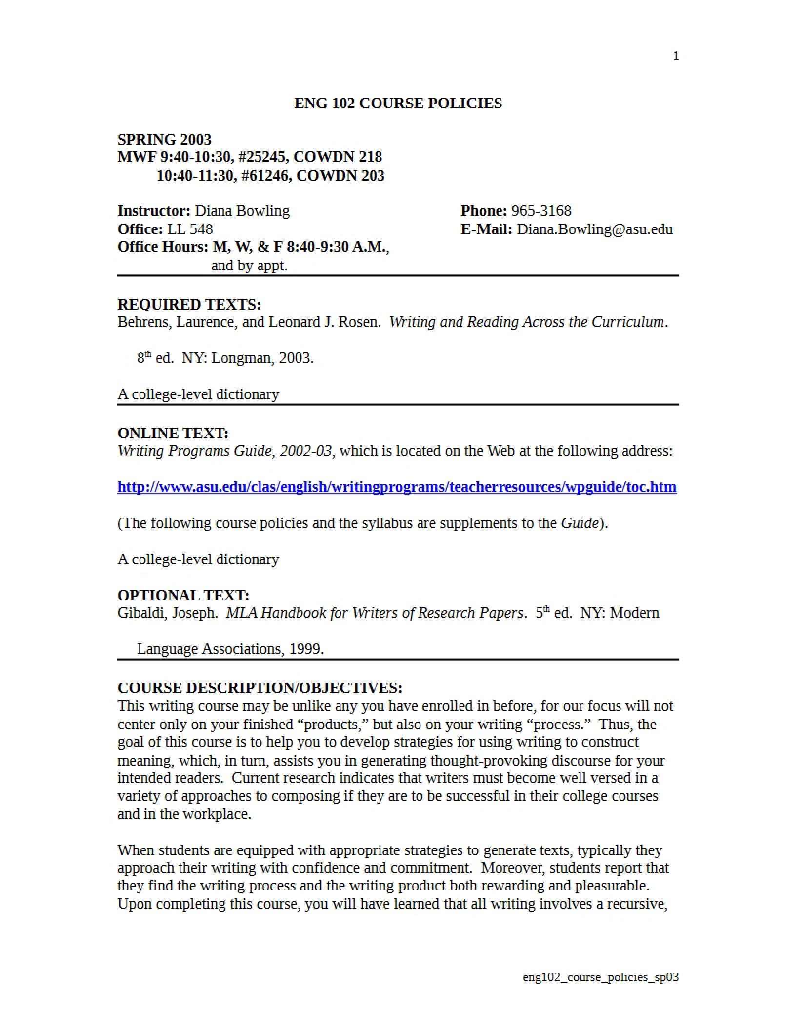 Course Syllabus ENG 102