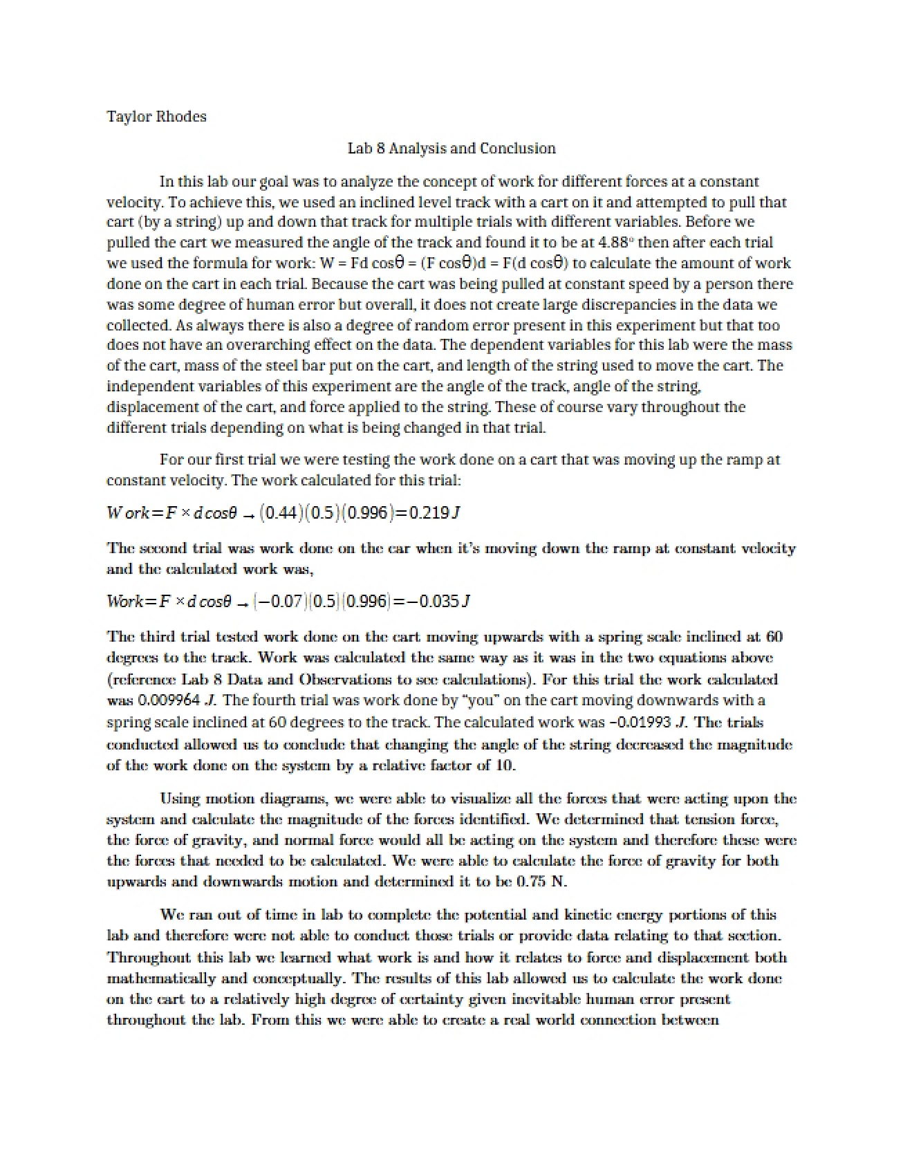Conclusion and Analysis for Lab 8