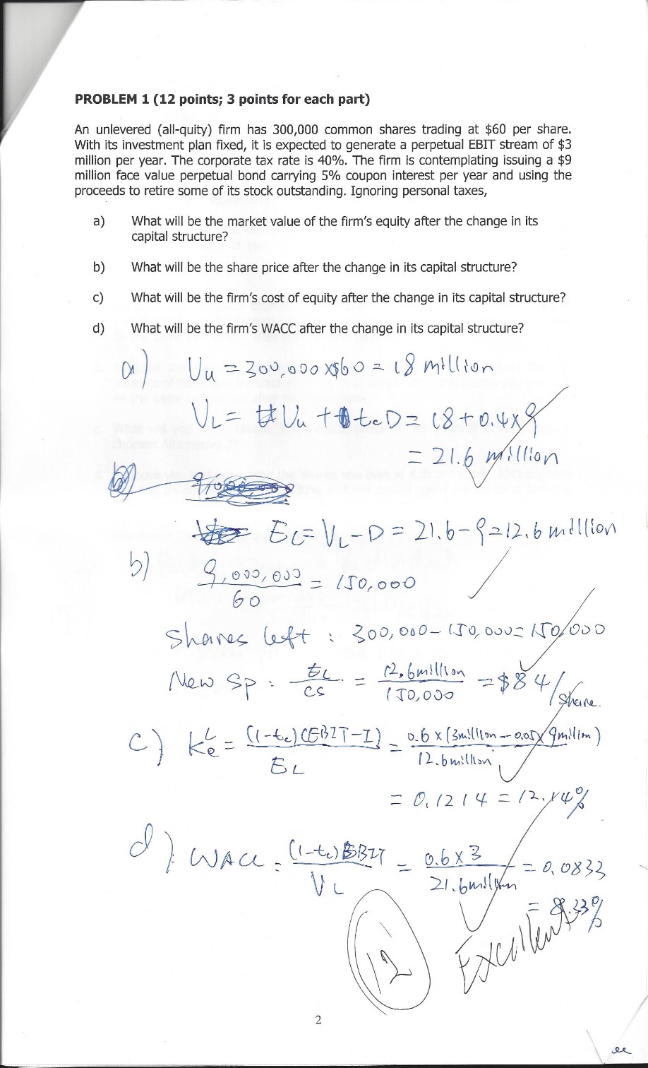 Problems and Solutions for Corporate Finance