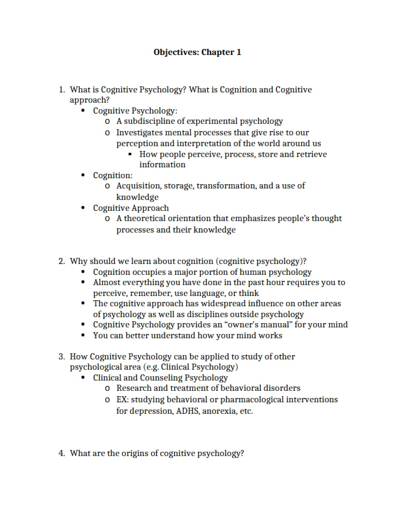 Learning Objectives for Chapter One