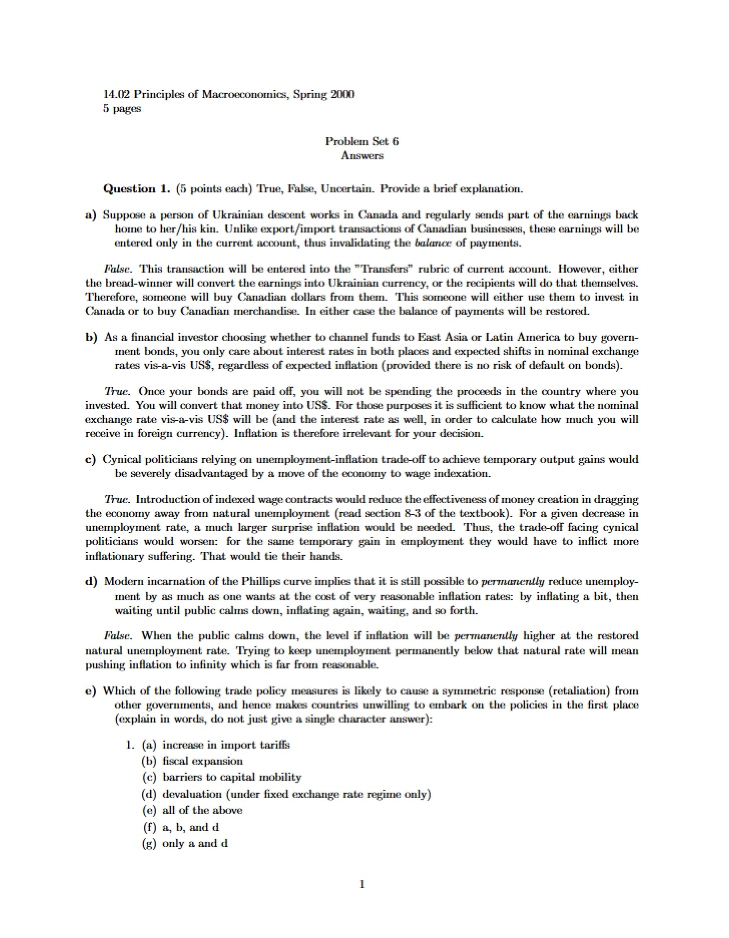 Key Problem Set Six