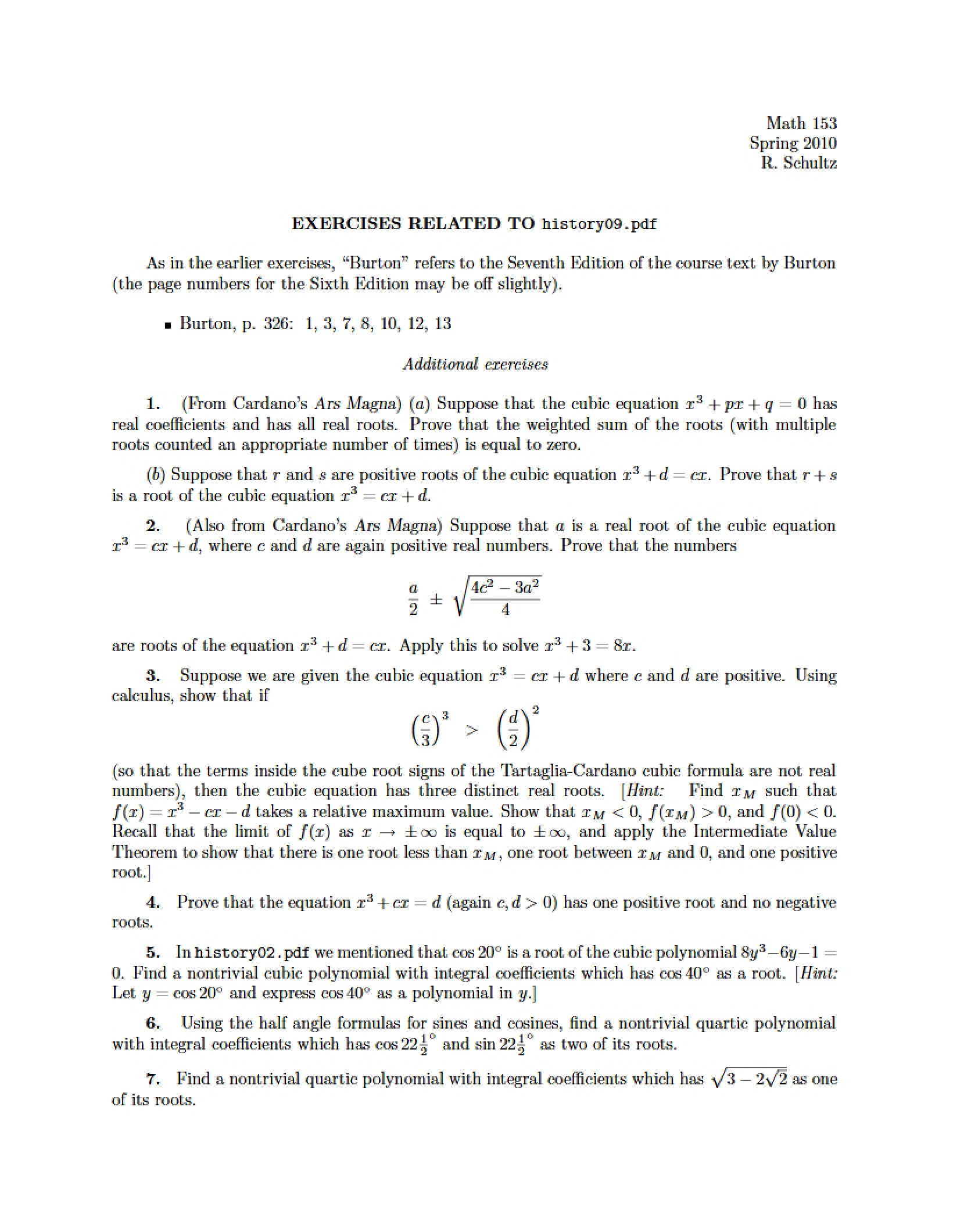 Ninth Set of Exercises