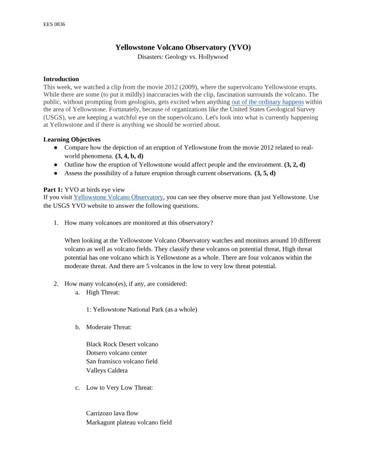 Yellowstone Volcano Observatory - Monitoring the Threat