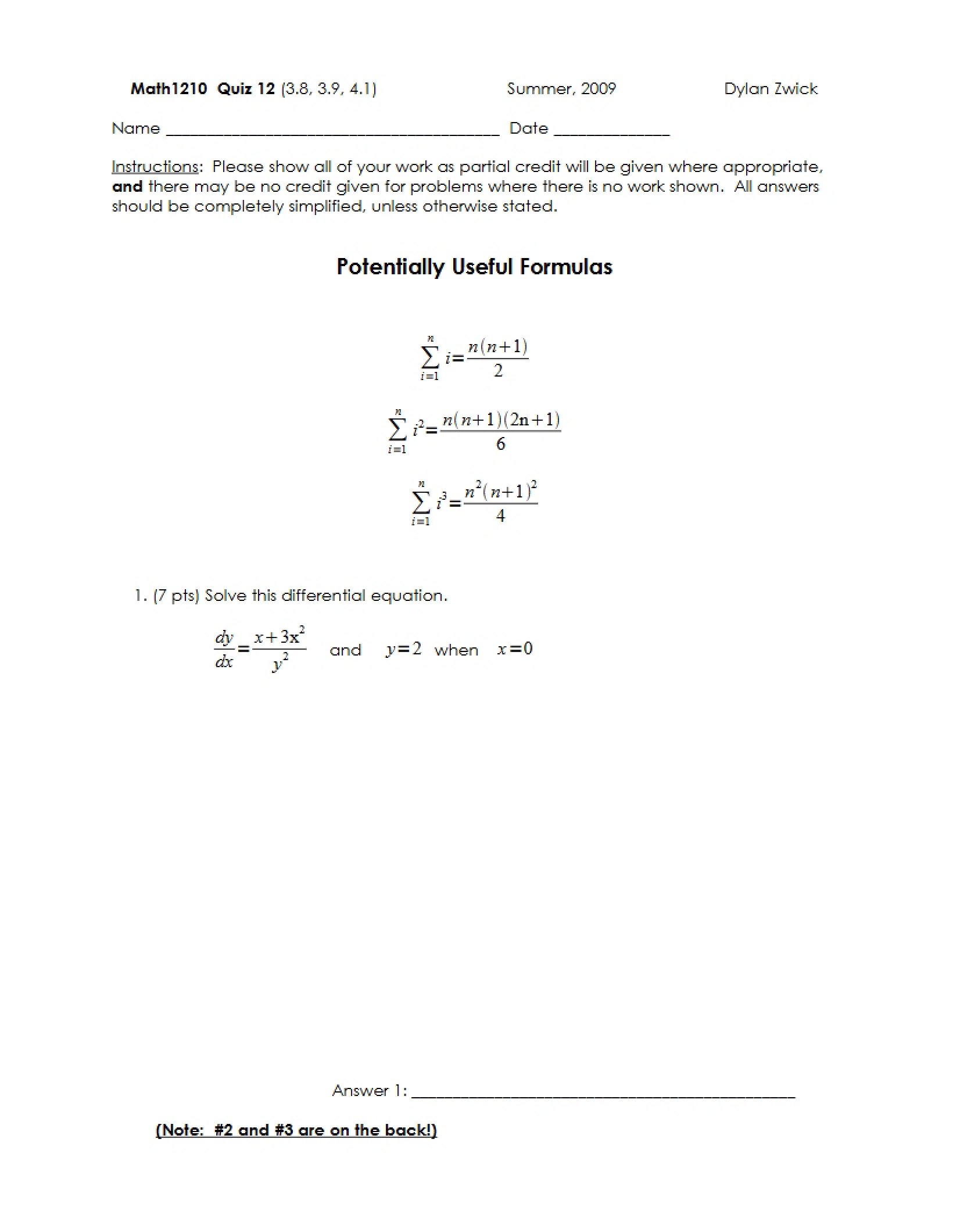 Twelfth Quiz