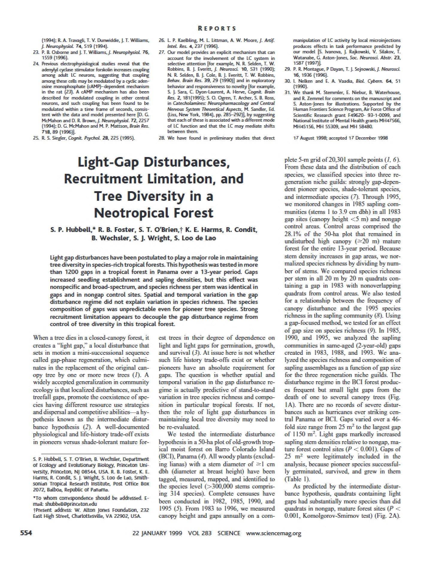 Recruitment Limitation and Light Gap Disturbances