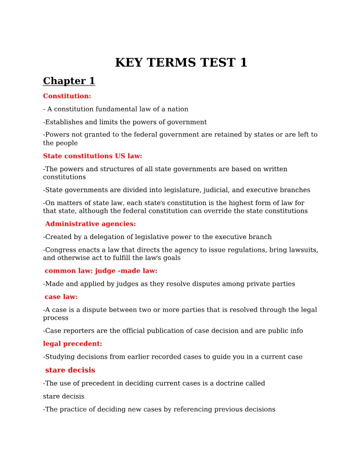 BLAW 3310 Test 1 Key Terms