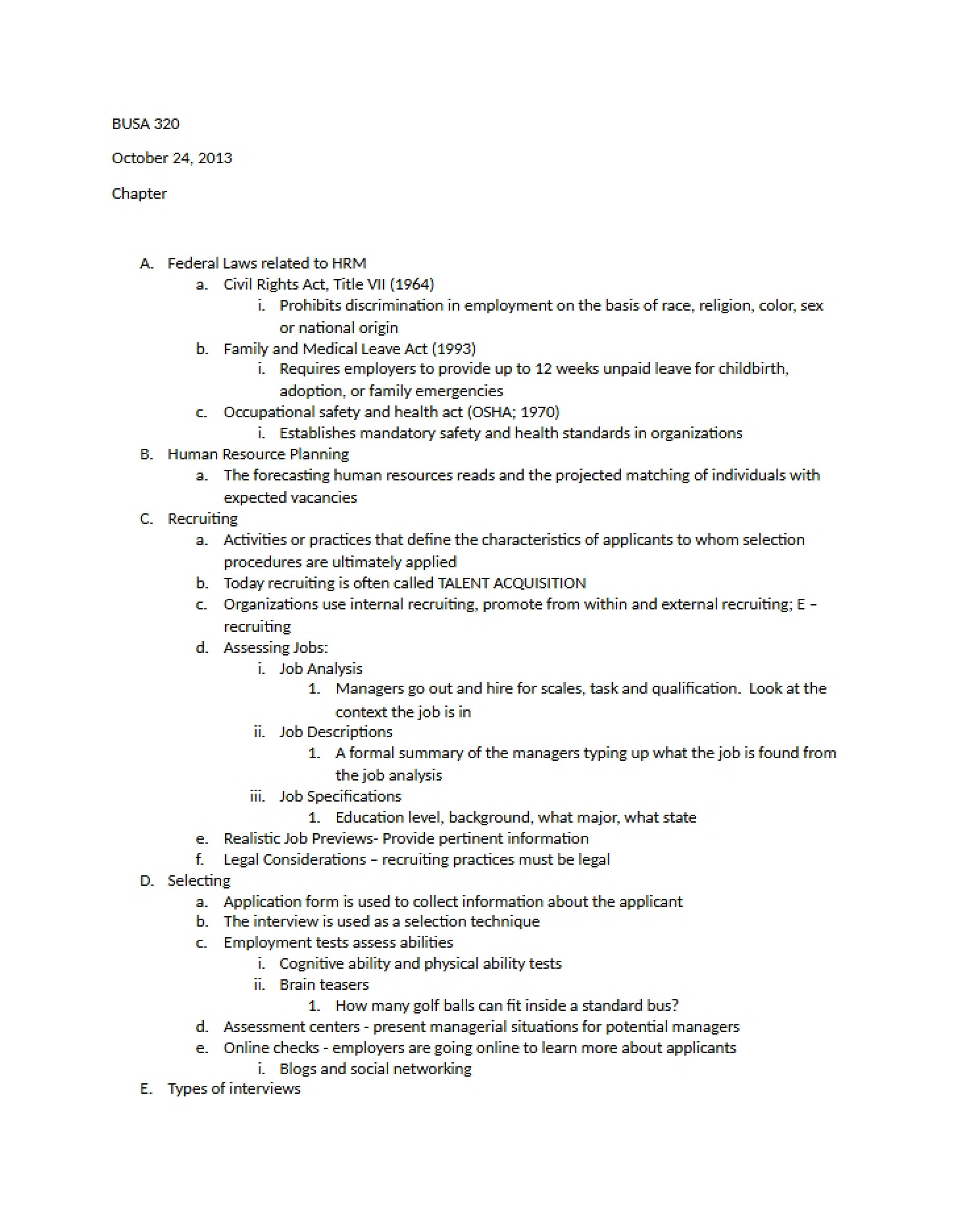 Lecture Notes Oct 24, 2013