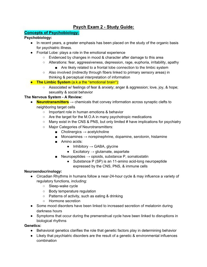 Study Guide for Psych Exam 2