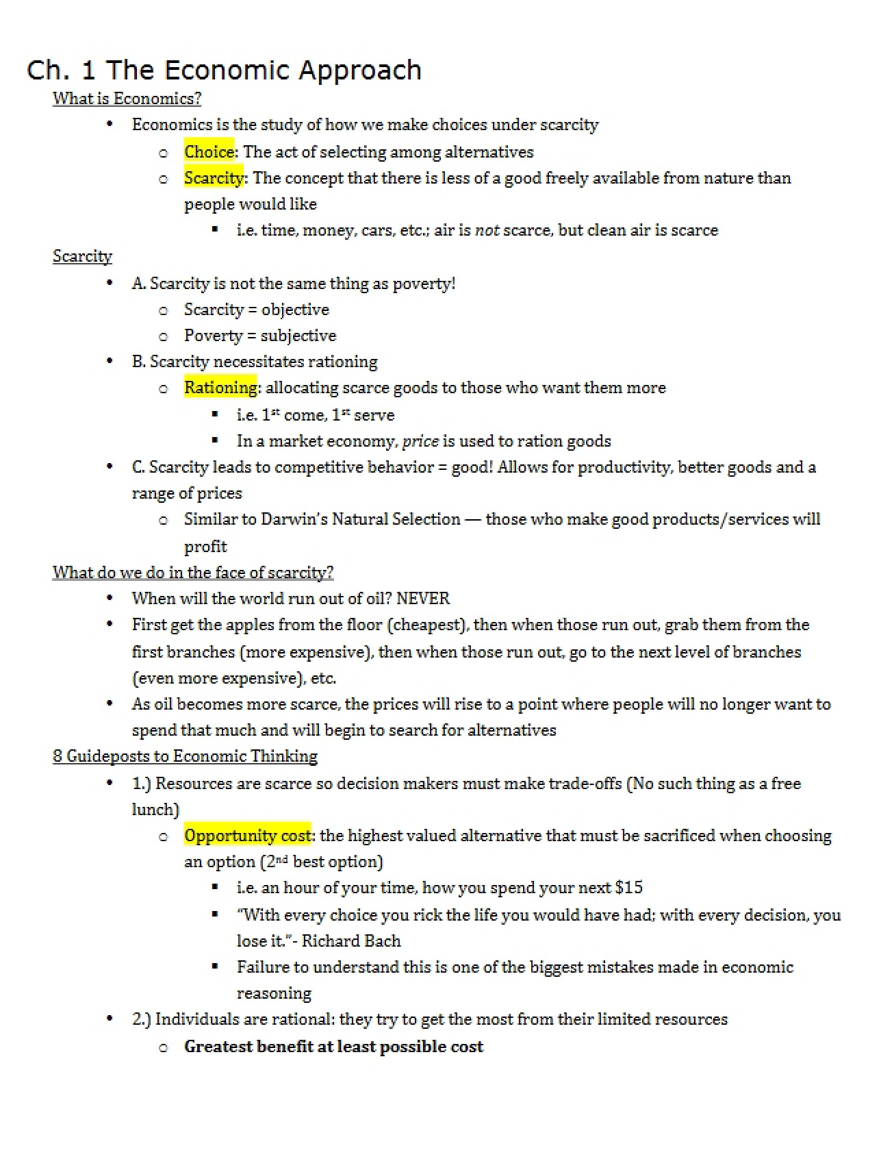 Introduction to the Economic Approach from Chapter One