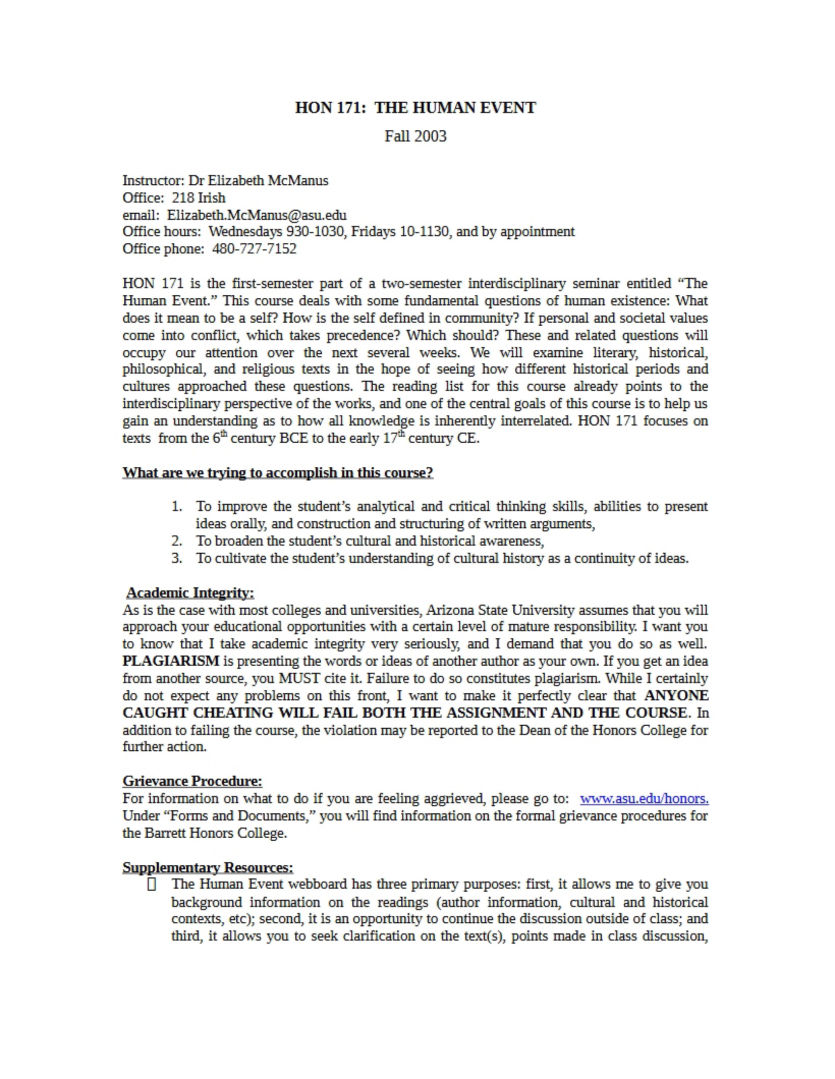 Human Event Syllabus