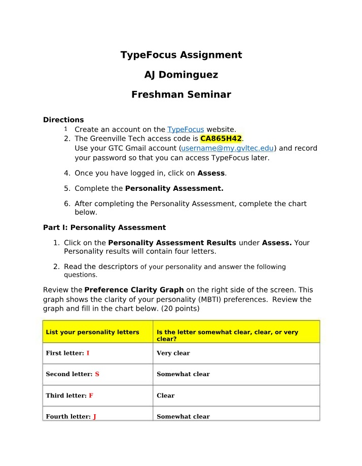 Assignment for TypeFocus