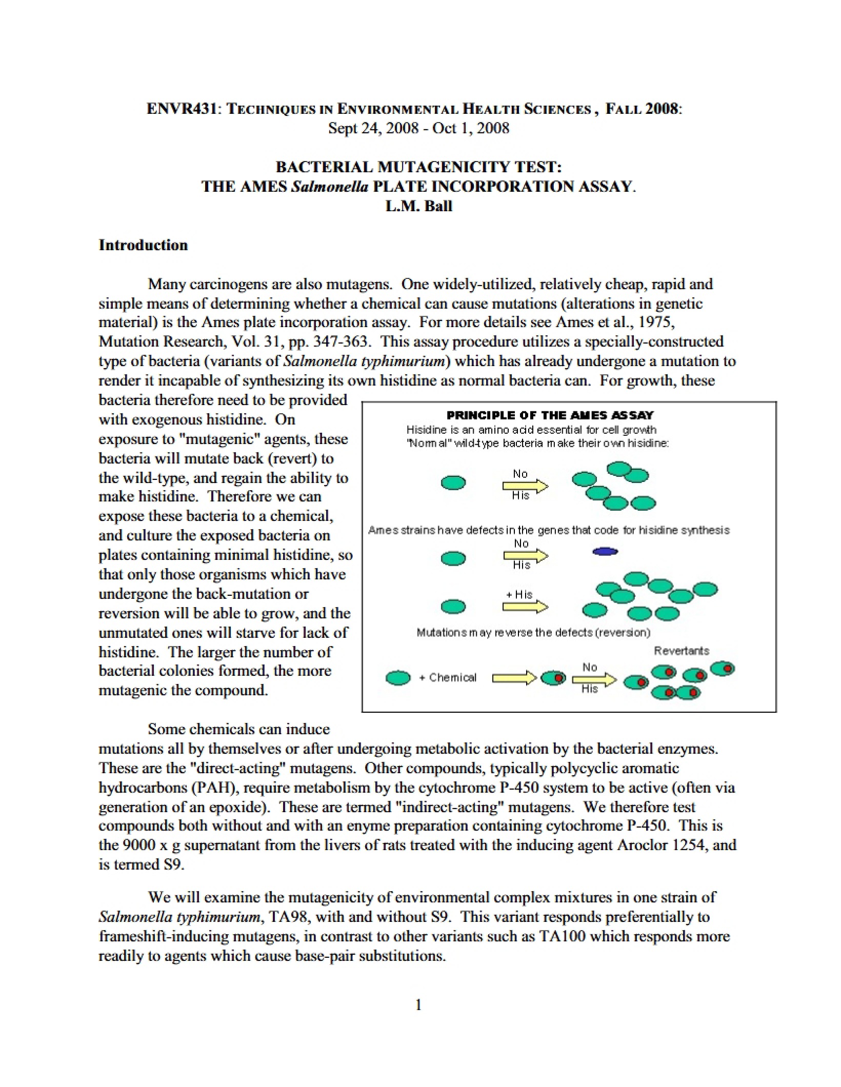 Testing for Bacterial Mutagenicity