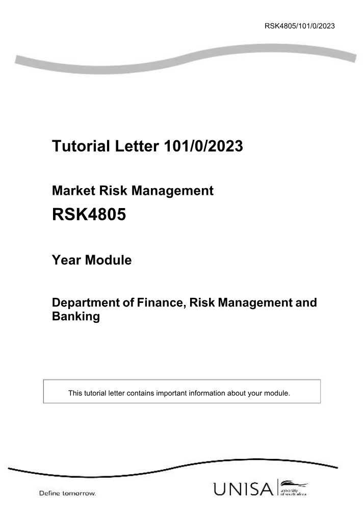 RSK4805 - Market Risk Management Introduction, Purpose, and Resources