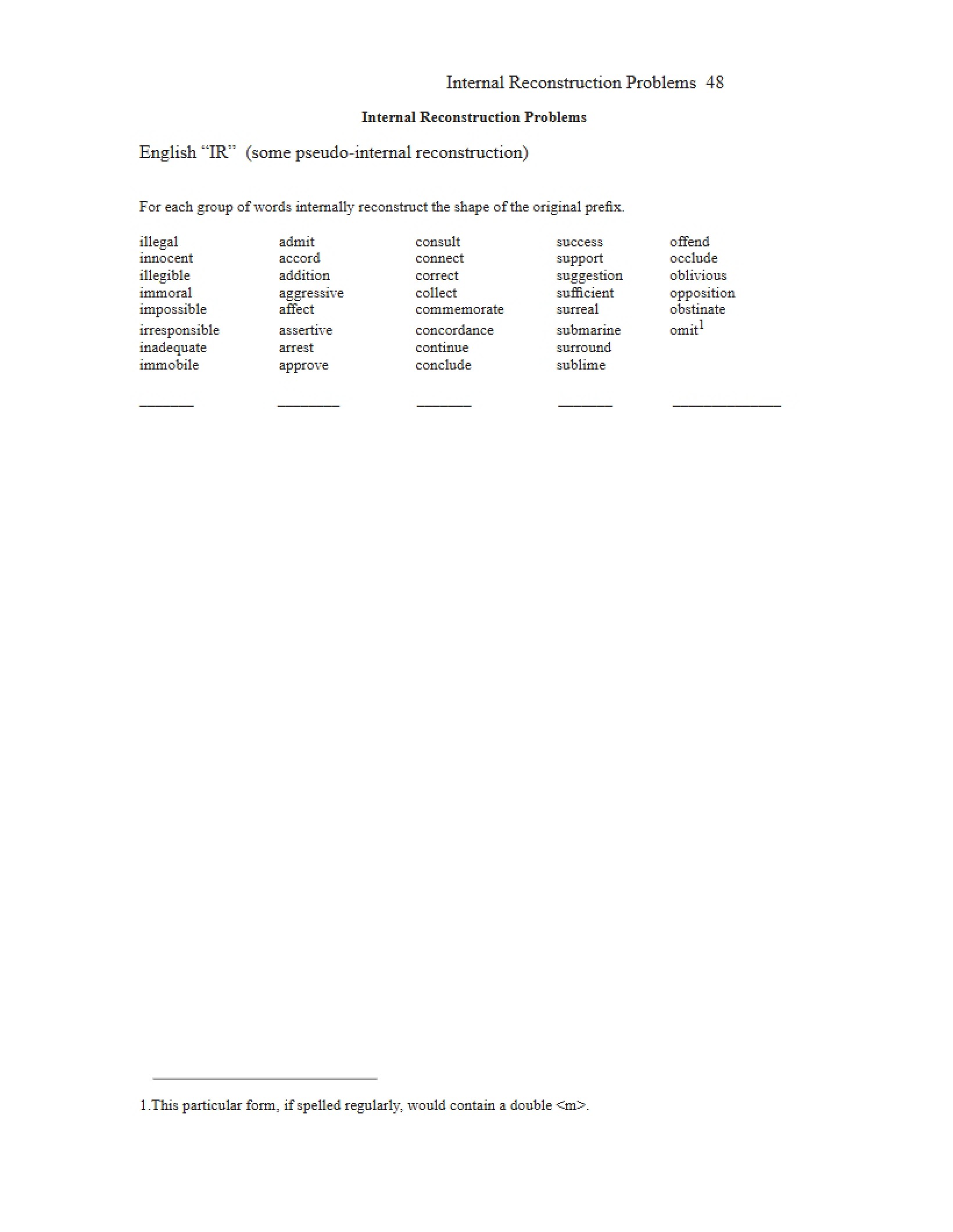 Problems in Internal Reconstruction