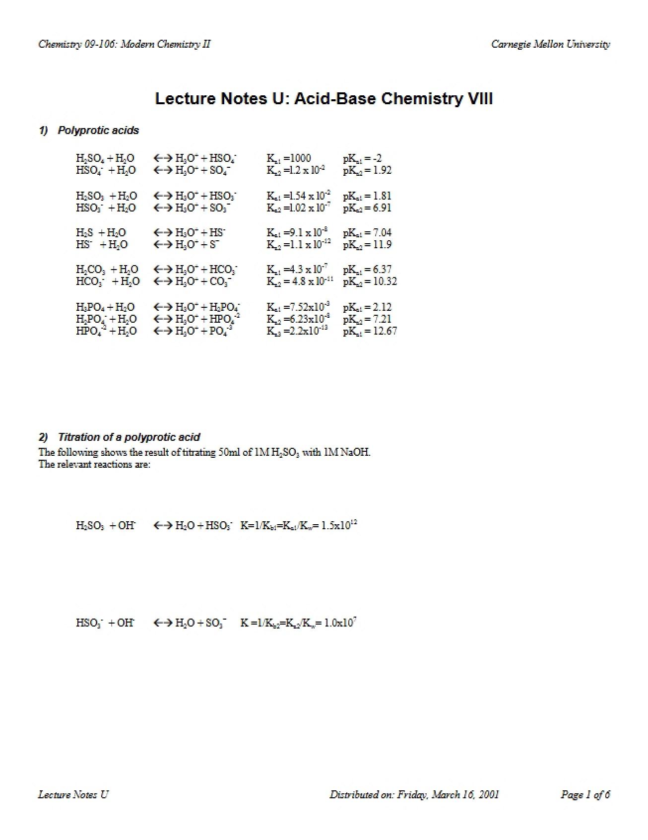 Modern Chemistry II Notes from Lecture