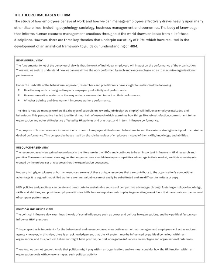 Notes on the Theoretical Bases of HRM