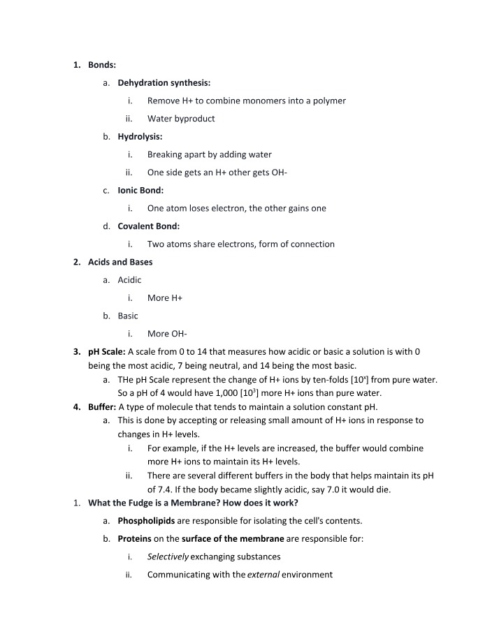 Bonds, Acids, Bases, and pH Study