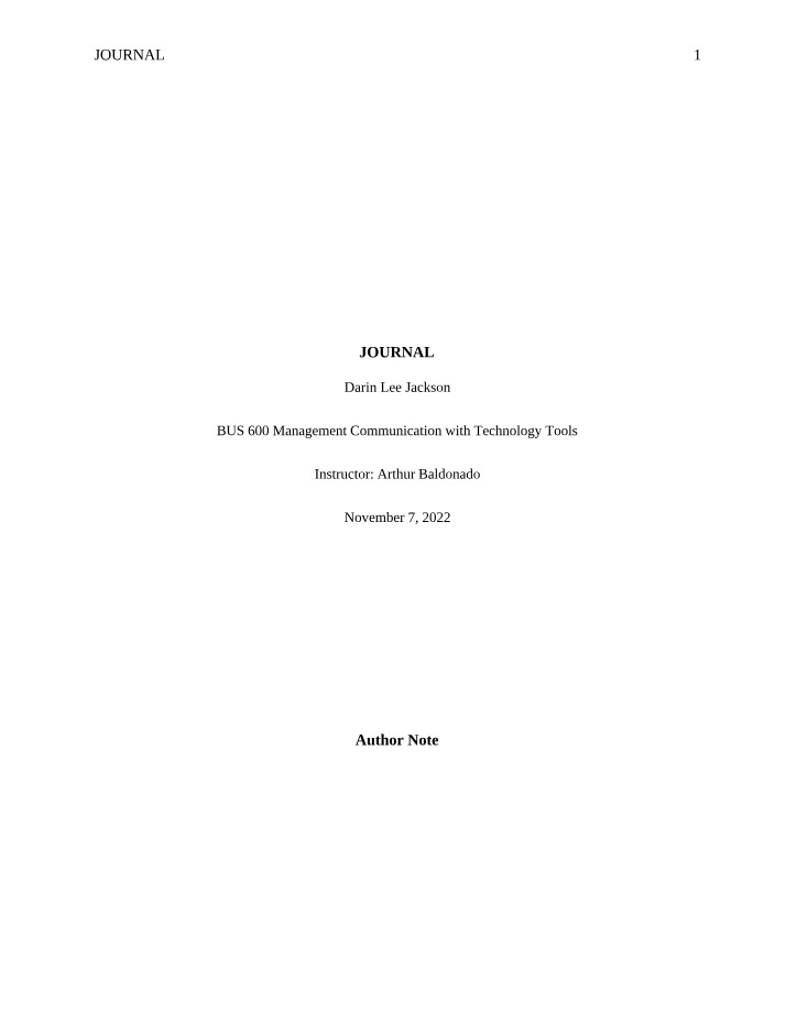 BUS600 Journal