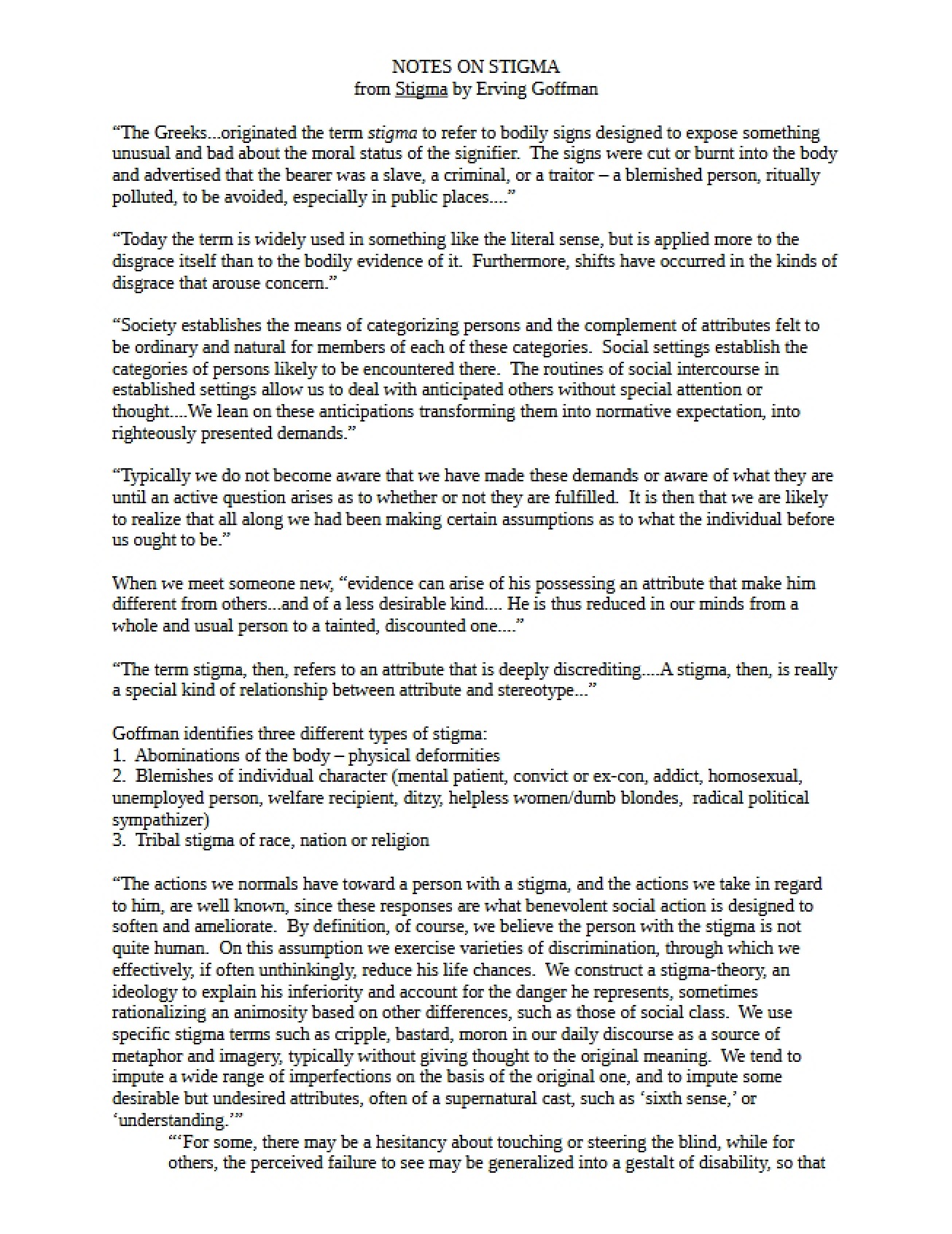 Set of Notes on the Topic of Stigma