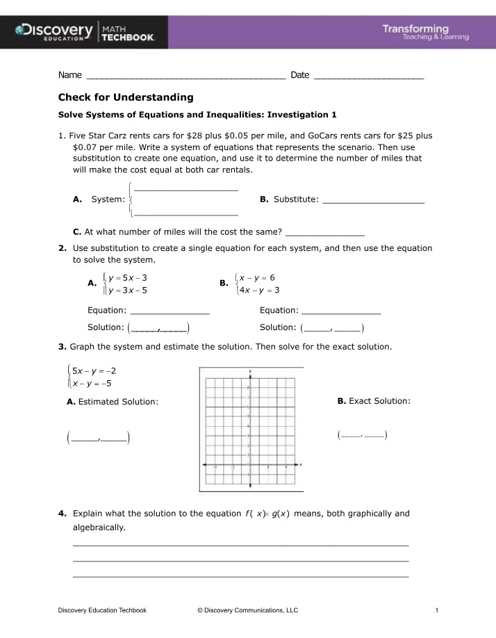 Systems of Equations and Inequalities Investigation 1