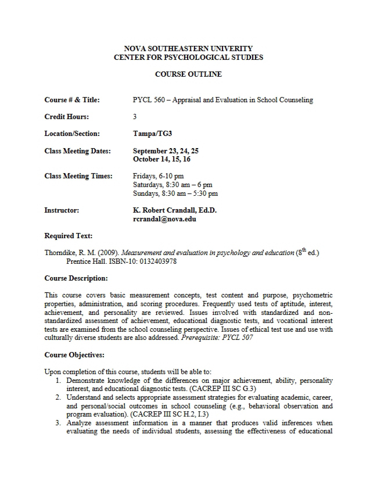 Course Plan: Appraisal in School Counseling