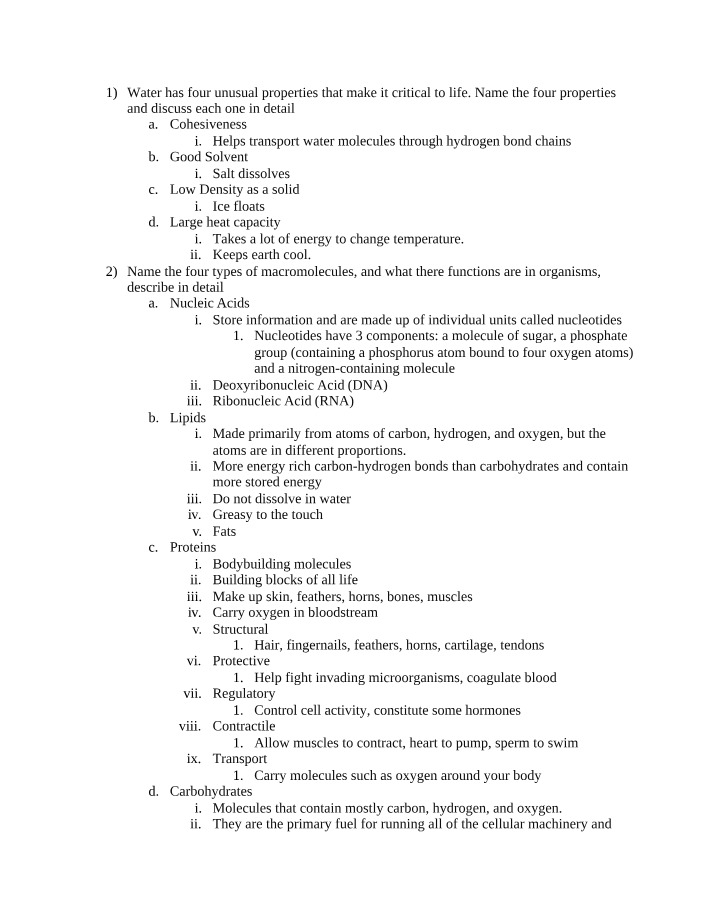 Study Guide for Exam 1