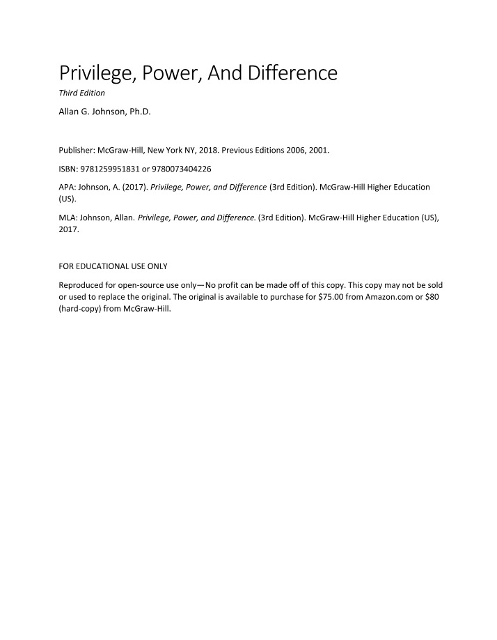 Privilege, Power, and Difference - Allan G. Johnson
