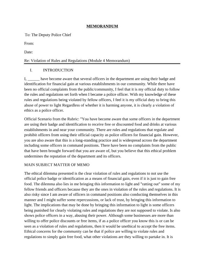 Police Officer Ethics and Addressing Rule Violations