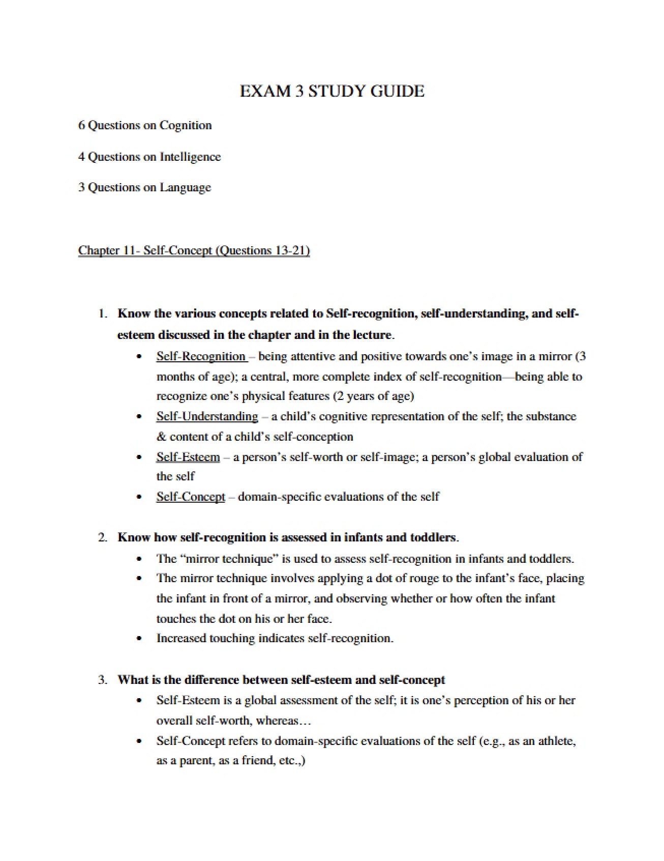 Study of Self-Concept from Chapter 11