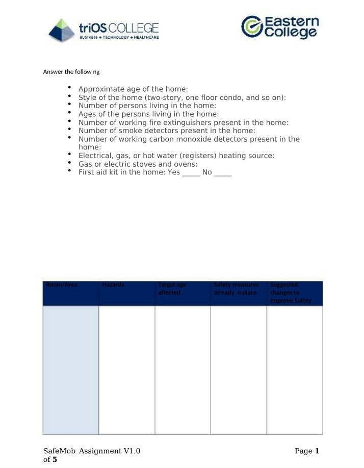 Home Safety Assessment - Hazards and Safety Measures