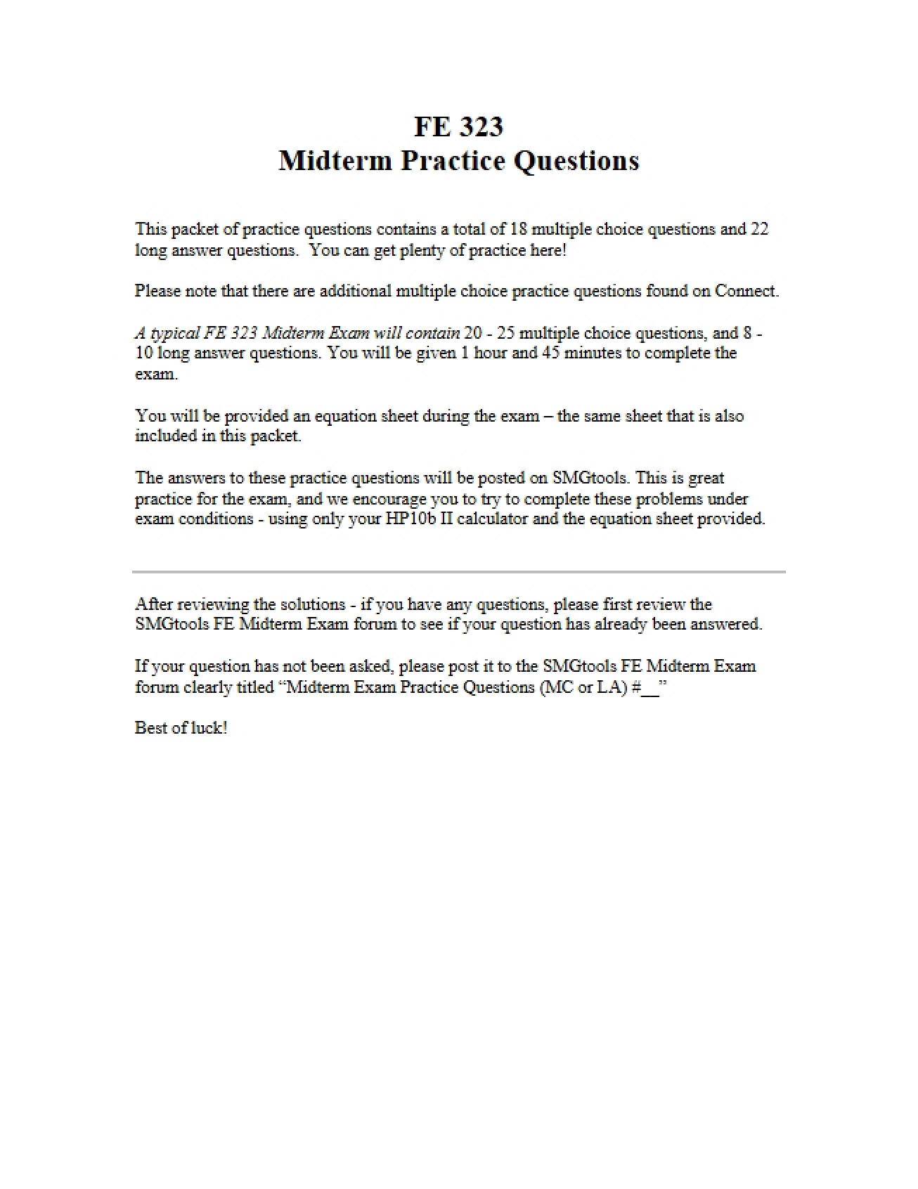 Practice Questions for Midterm
