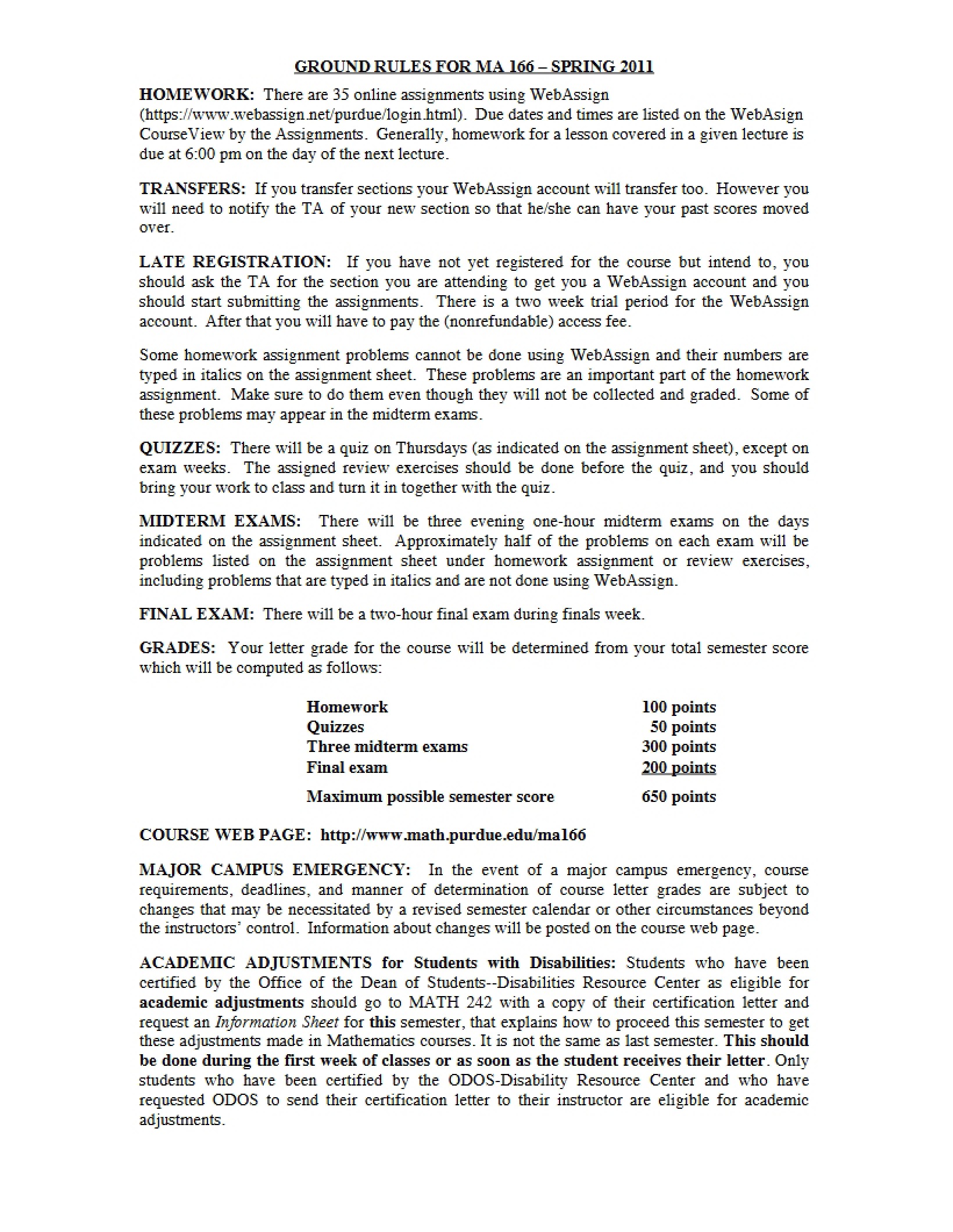 Course Regulations