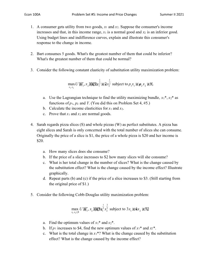 Problem Set 5 - ECON 100A Summer 2021