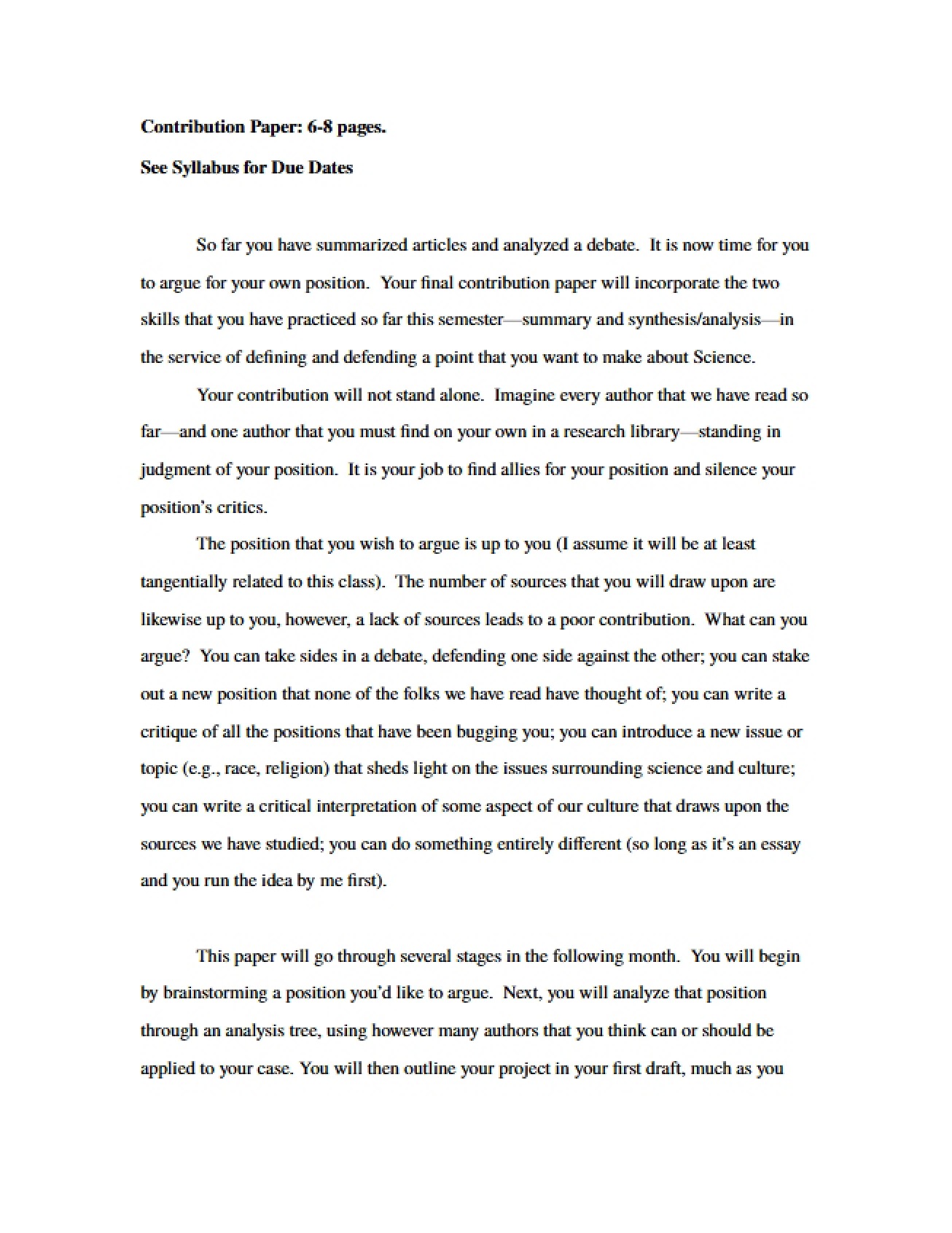 Paper on Contribution