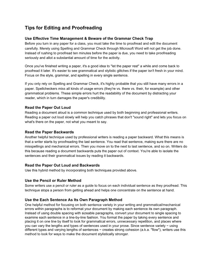 Proofreading and Editing Techniques