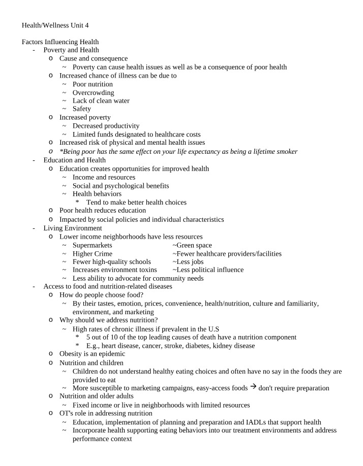Factors Influencing Health - Poverty, Education, and Living