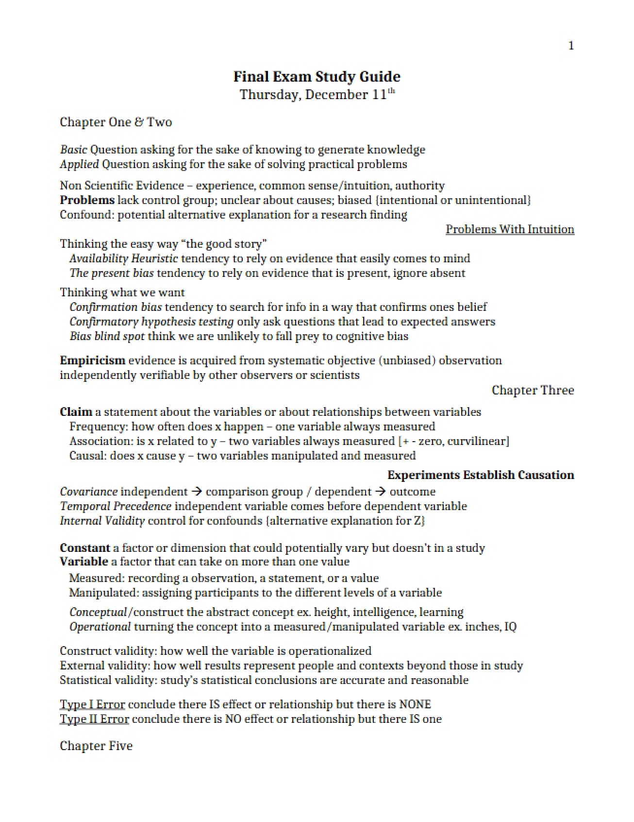 Research Methods Final Examination Materials