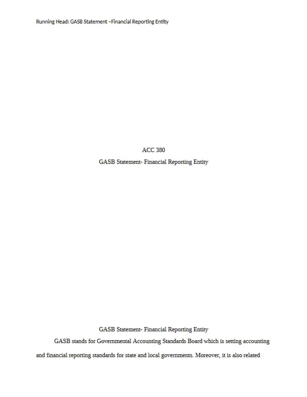 Financial Reporting Entity GASB Statement