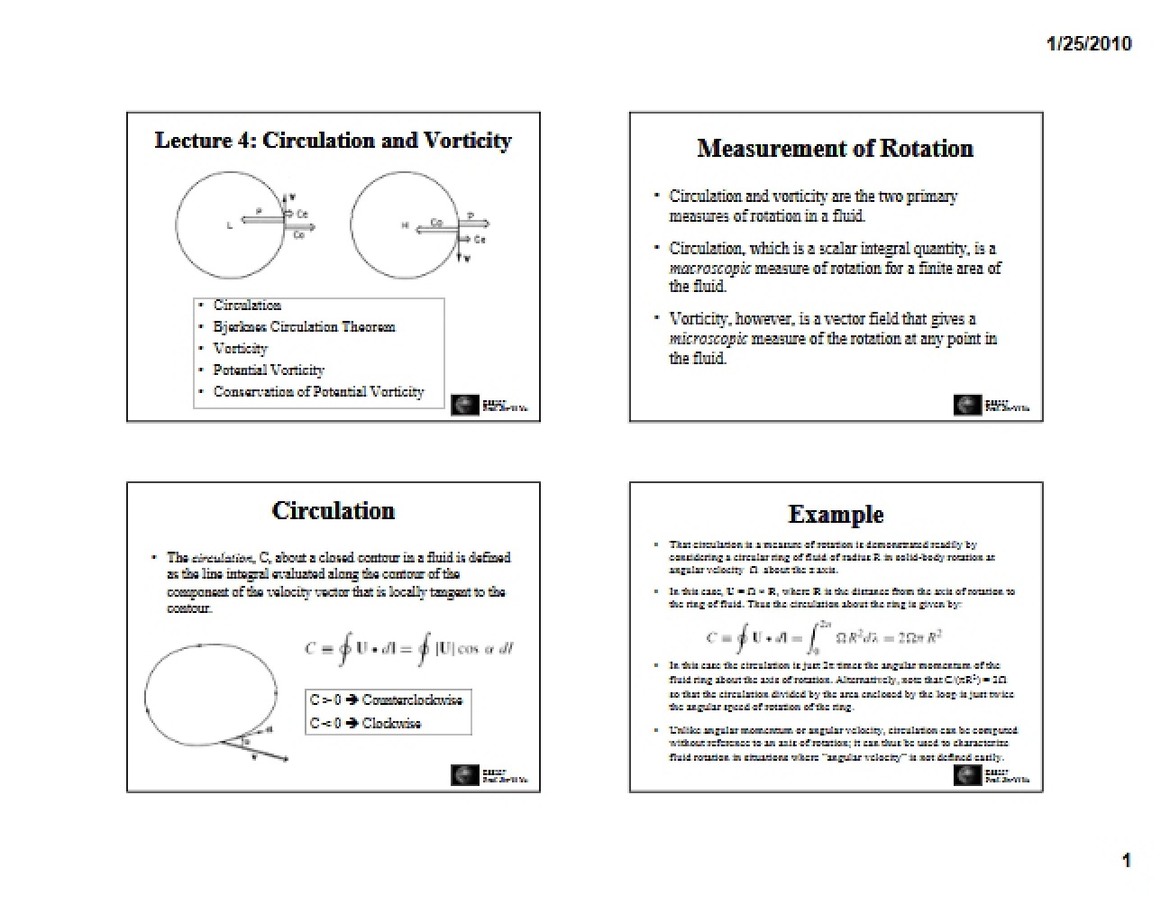 Vorticity and Circulation: Lecture 4