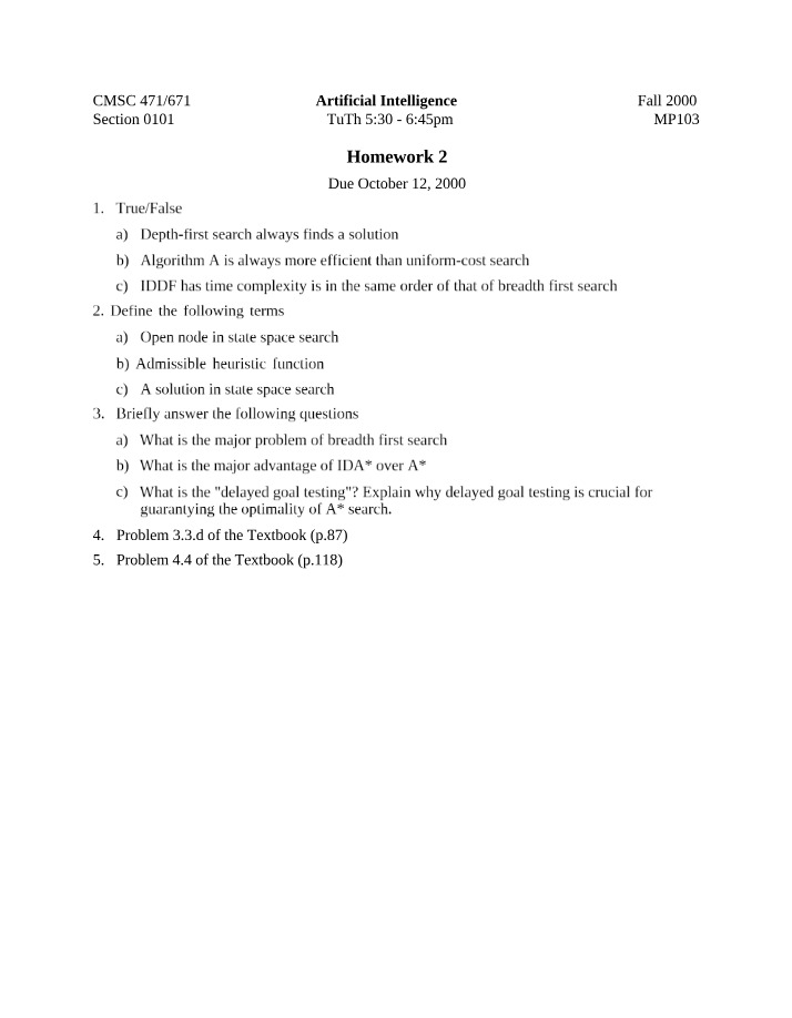 Homework 2 Definitions and TrueFalse