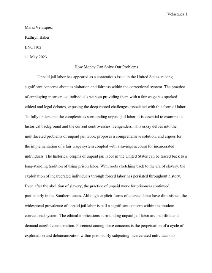 Essay - Unpaid Jail Labor
