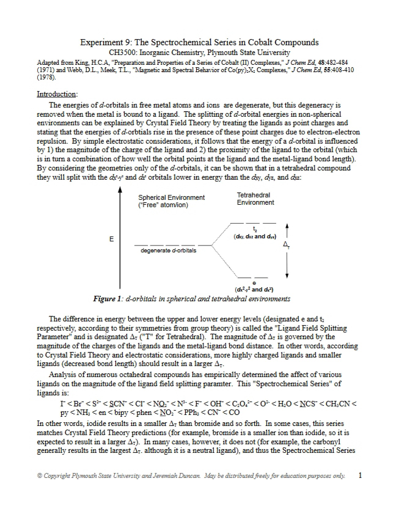 Examination of the Spectrochemical Series in Cobalt Compounds