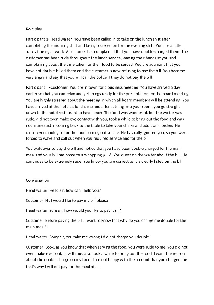 MANAGEMENT bsb51107 - Role Play 2