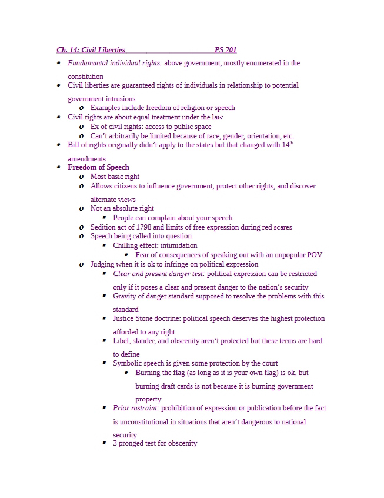 Notes from Chapter 14 Lecture