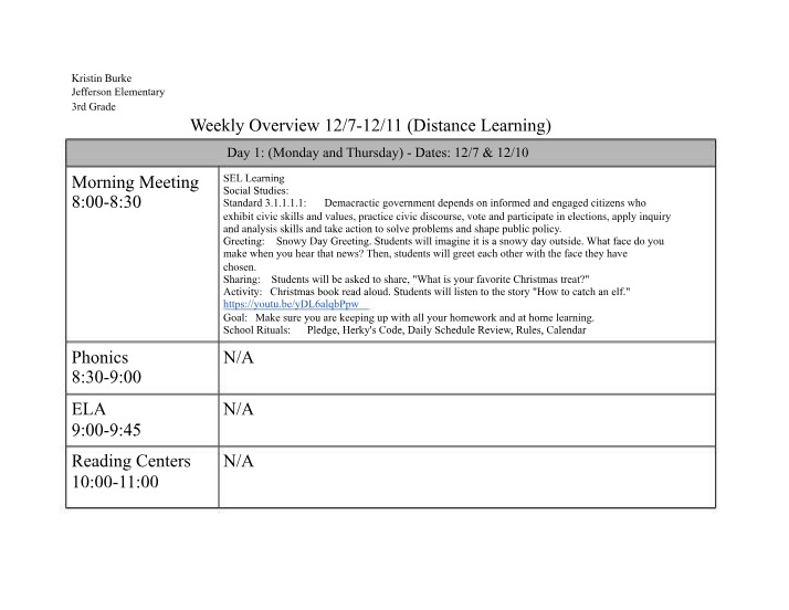 Weekly Overview - Distance Learning (12-7-12-11)