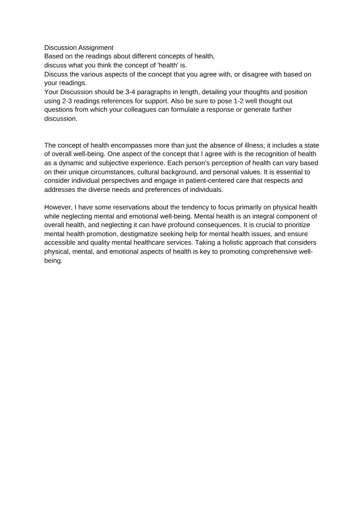 The Concept of Health - Perspectives