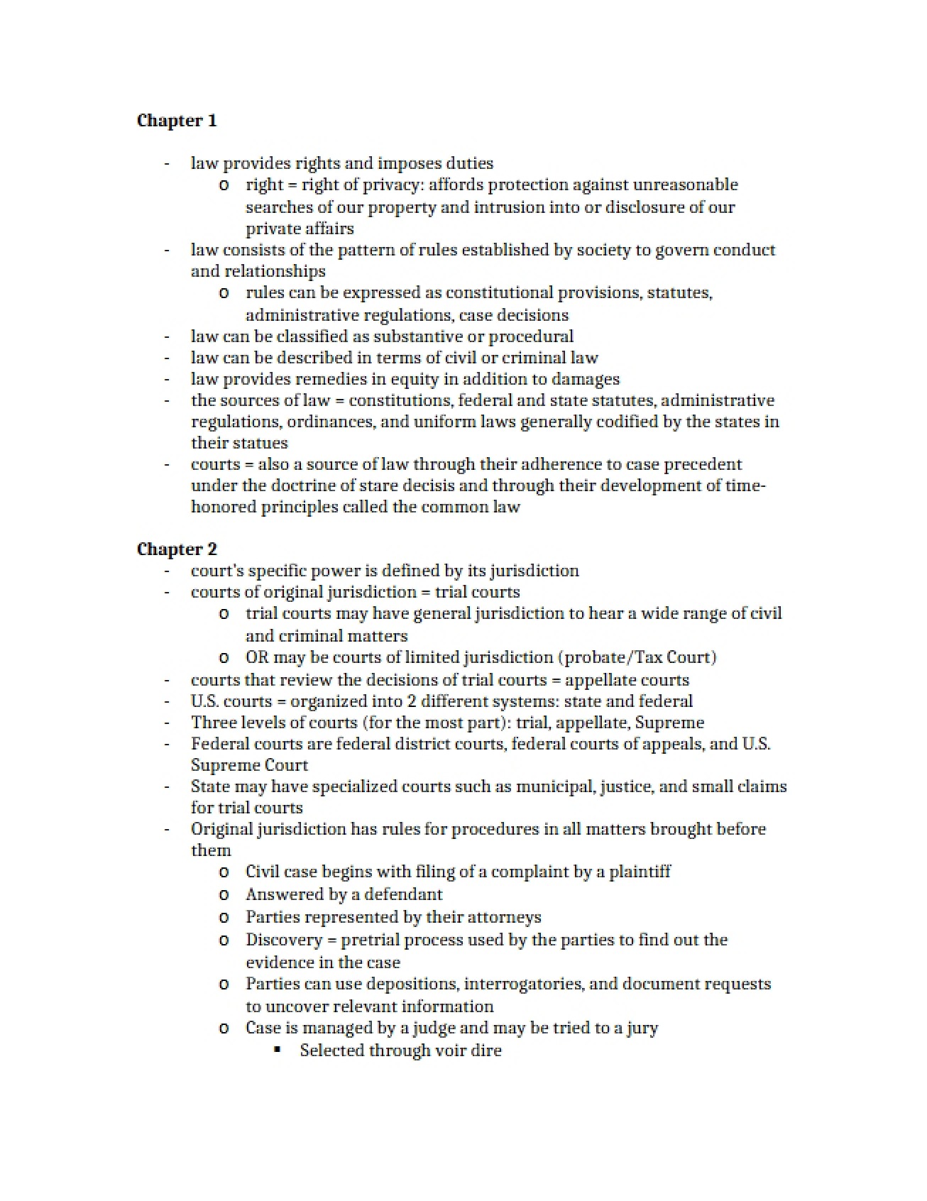 Introduction to Law Core Concepts from Chapter One