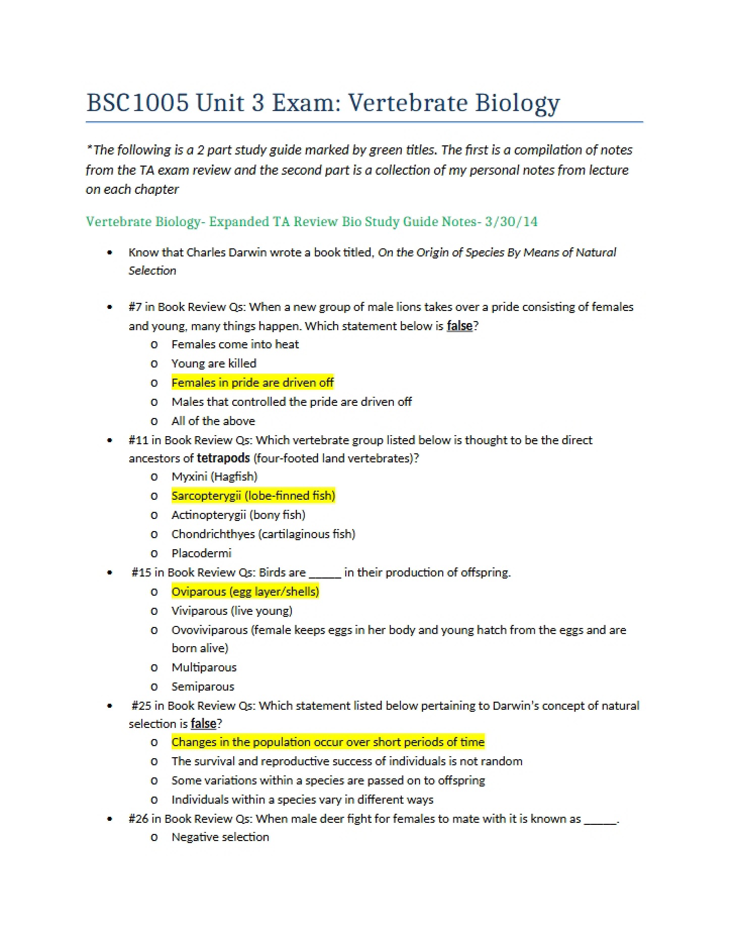Vertebrate Science Unit 3 Evaluation