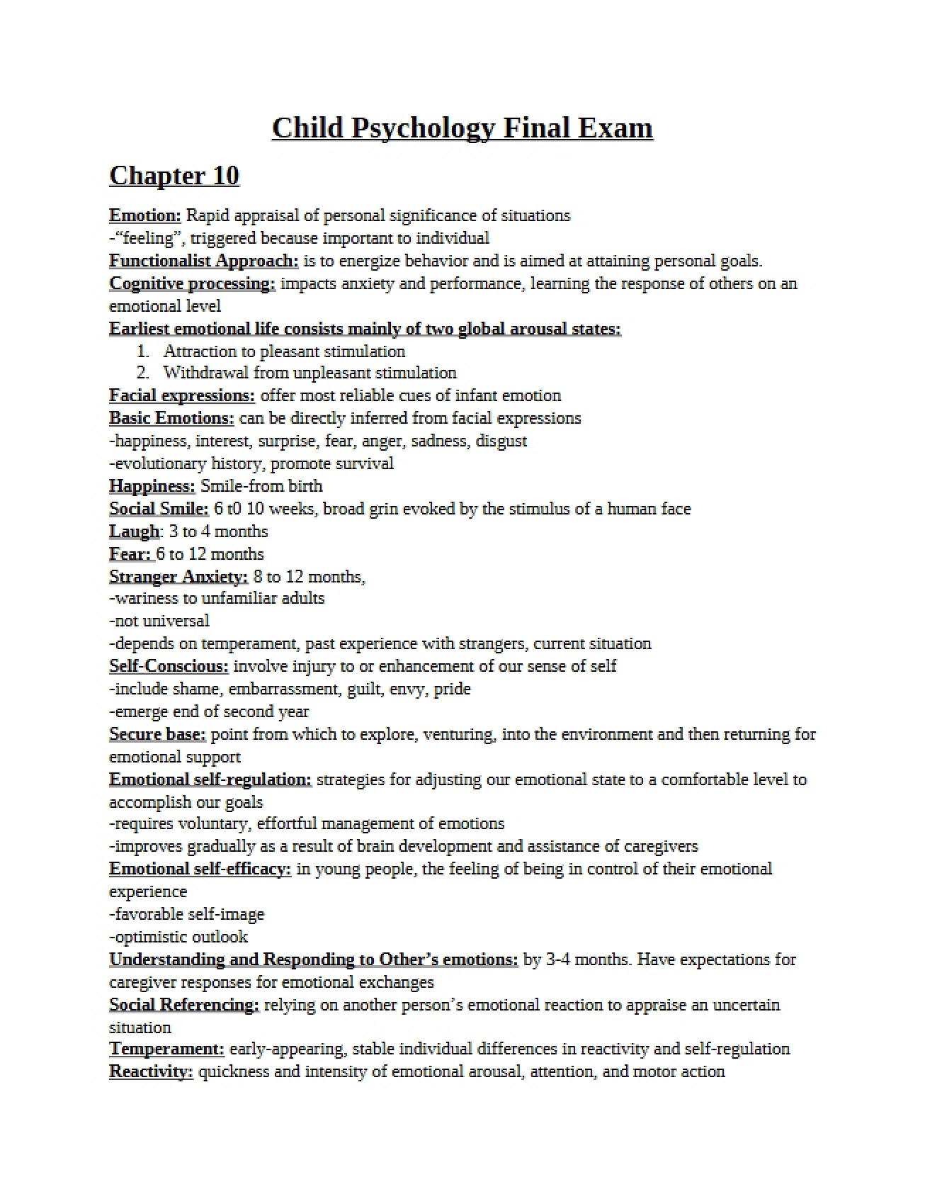Final Examination in Child Psychology