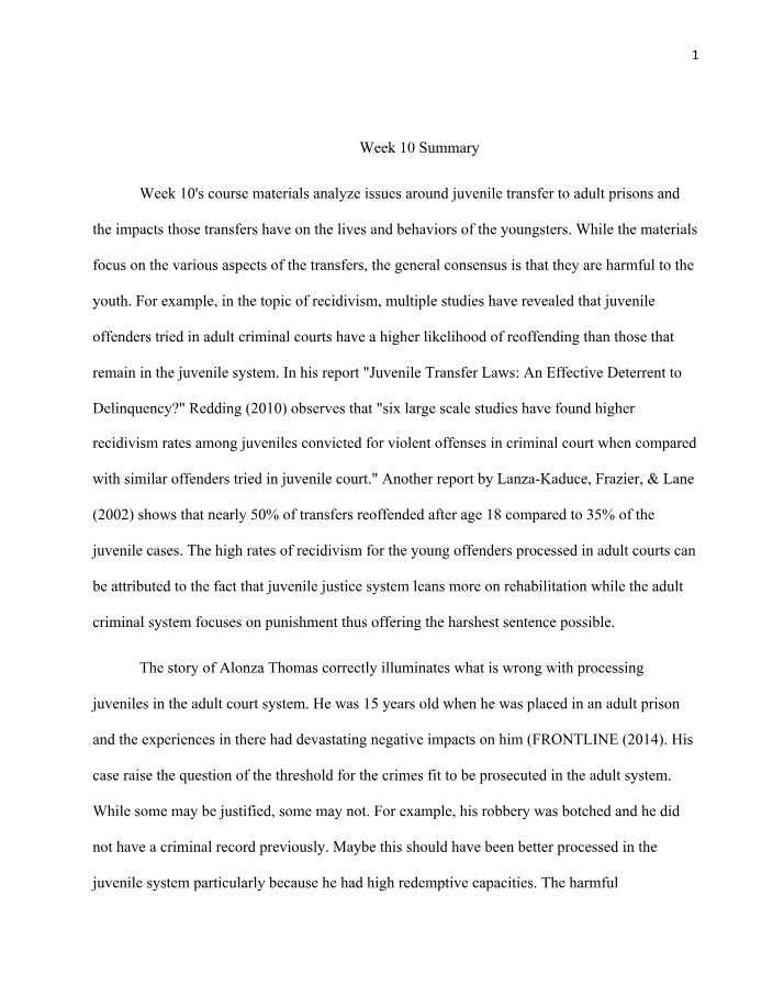 Consequences of Juvenile Transfer to Adult Prisons